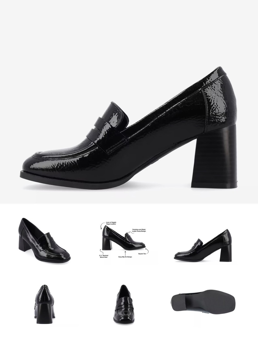 Journee Collection Black Patent Block Heel Loafer